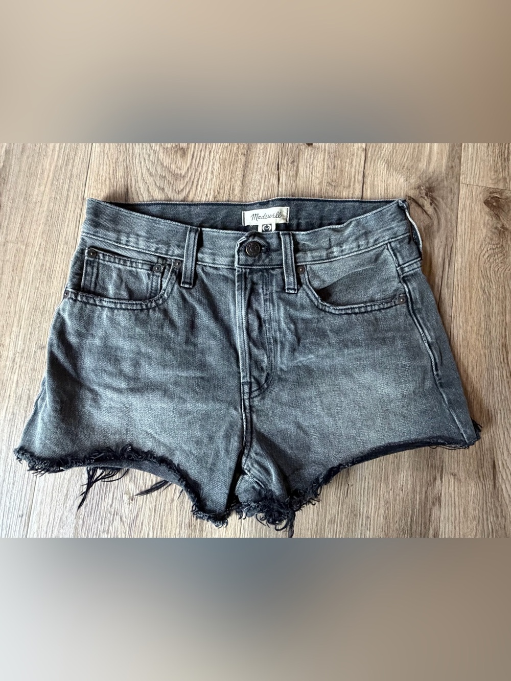 Madewell Relaxed Denim Shorts Women's 25 Gray Charcoal Distressed Raw Hem